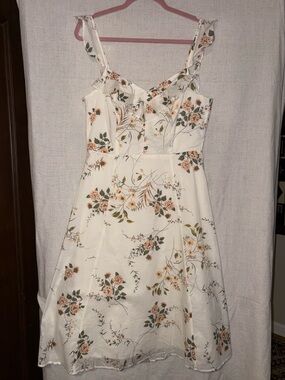 june & hudson Cream Floral Ruffle Strap Midi Dress